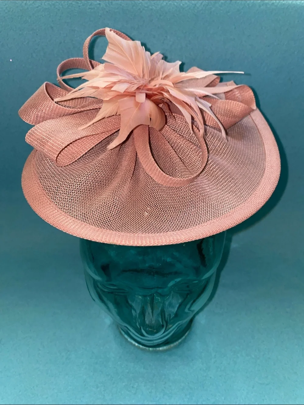 FASCINATOR teardrop hat blush pink floral feather elegant size OSFA